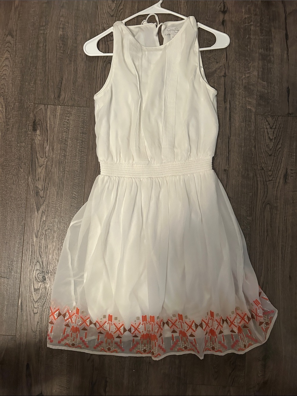 Jessica Simpson White Dress with Orange Embroidered Hem